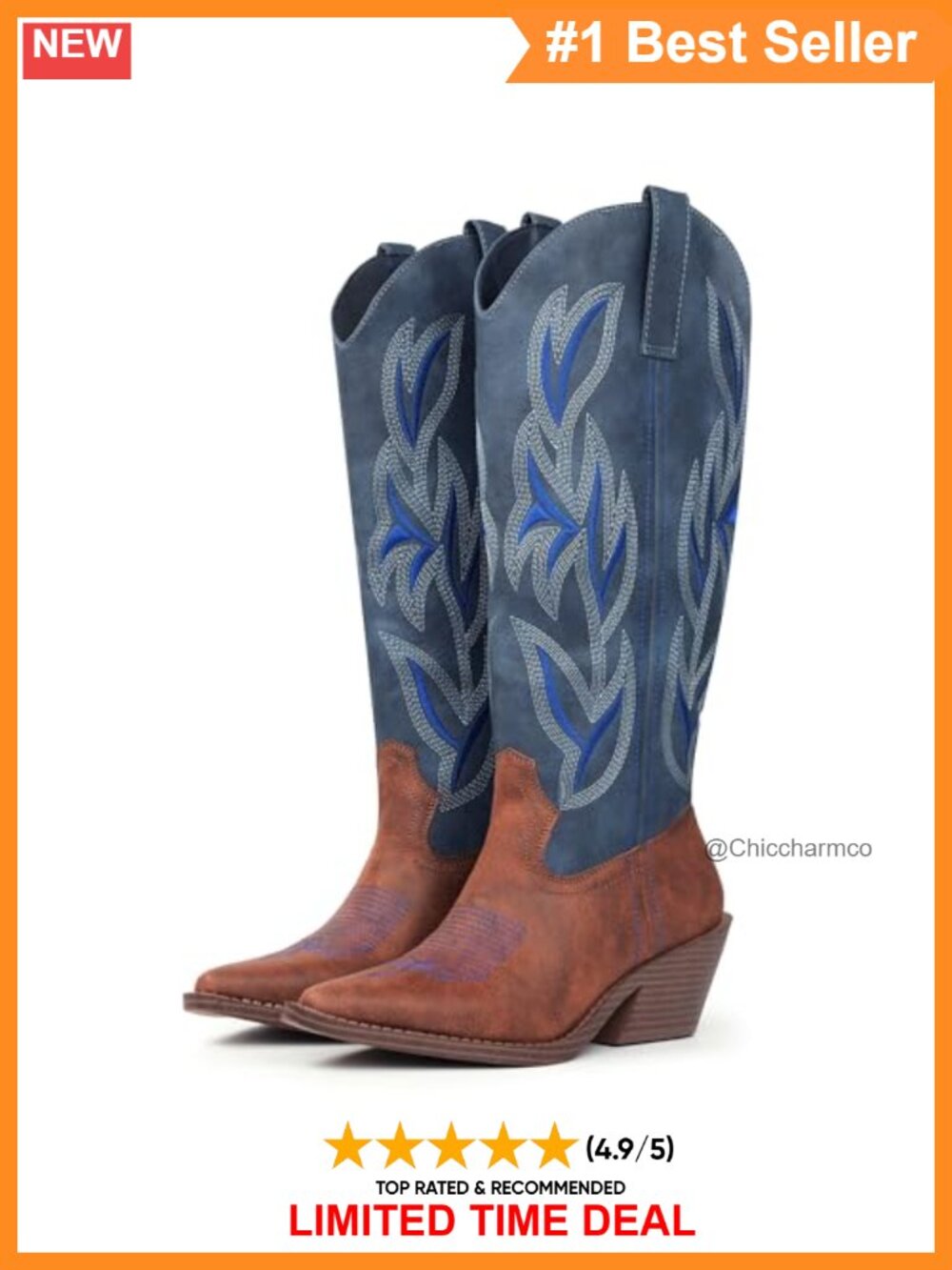 Hawkwell Cowgirl Knee High Boots Faux Leather Snip Toe Block Heel Western